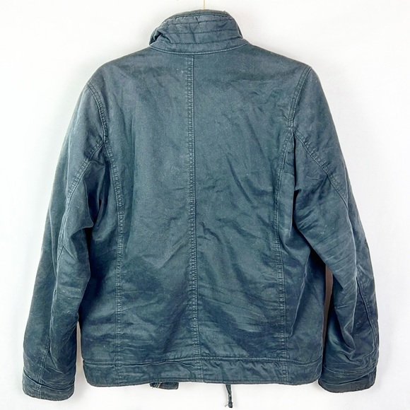 HOLLISTER | 🧥Navy Blue Brown Worn Washed Trim Furry Lining Utility Jacket Coat - Picture 4 of 14